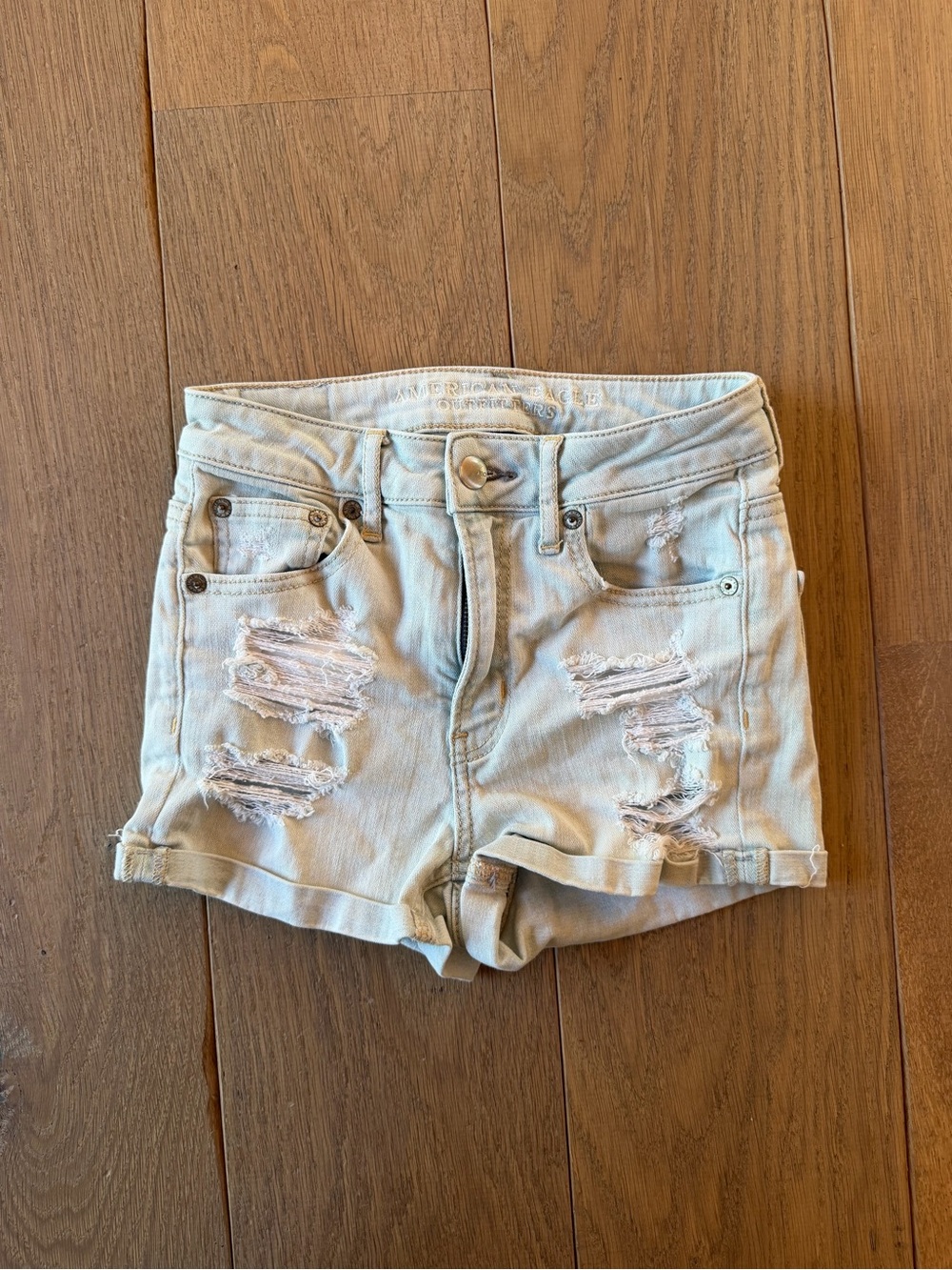 American Eagle Outfitters Light Blue Distressed Denim Jean Shorts